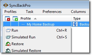 SyncBack Main Window: click to enlarge