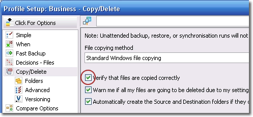 Copy Delete options