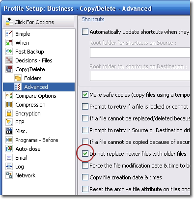 Profile Setup Copy Delete Tab screenshot