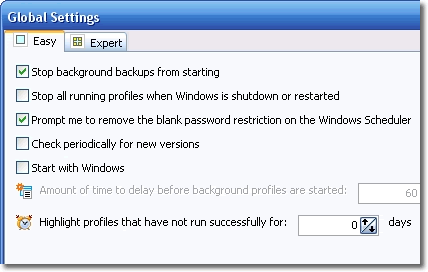 Global settings screenshot