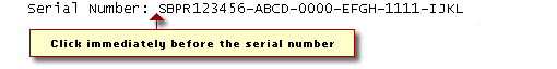 ensure you click immediately after the last digit of your serial number