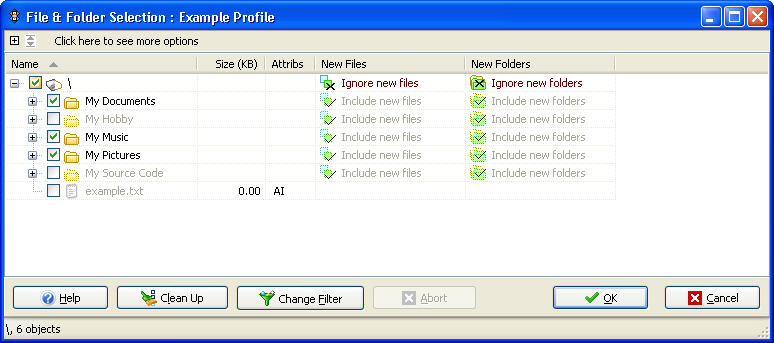 Folder selections
