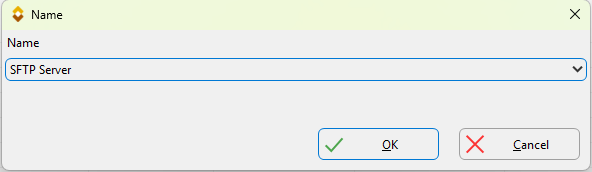 The Name dialog with the Bitwarden login SFTP Server selected