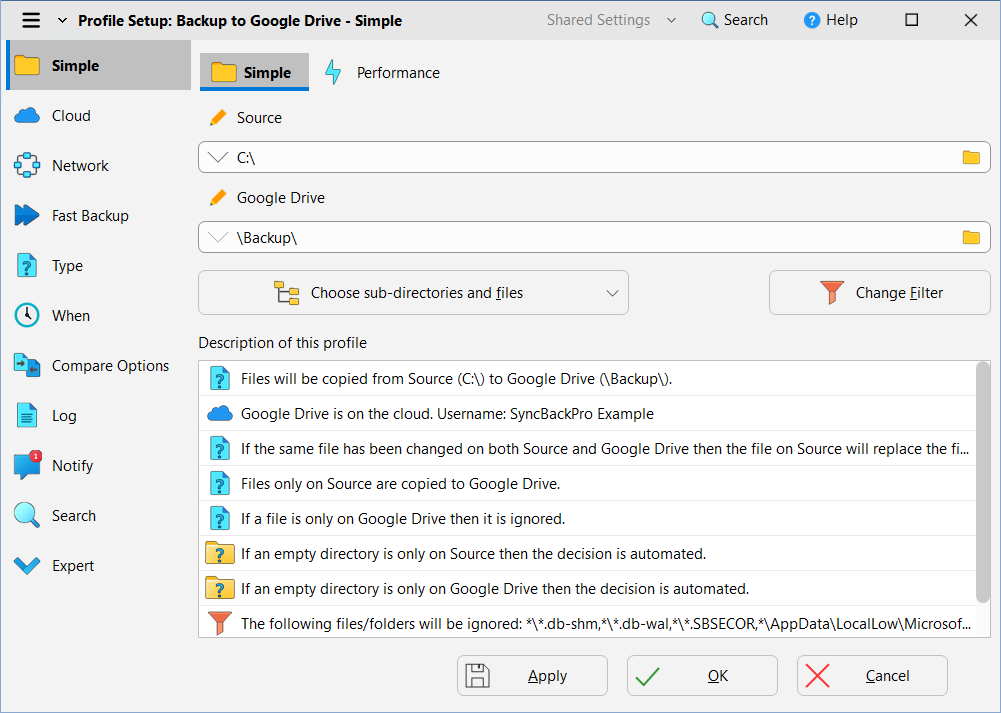 Change the backup path on Google Drive