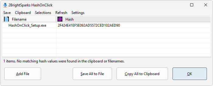 HashOnClick results