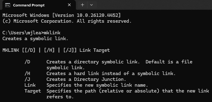 mklink link command and output