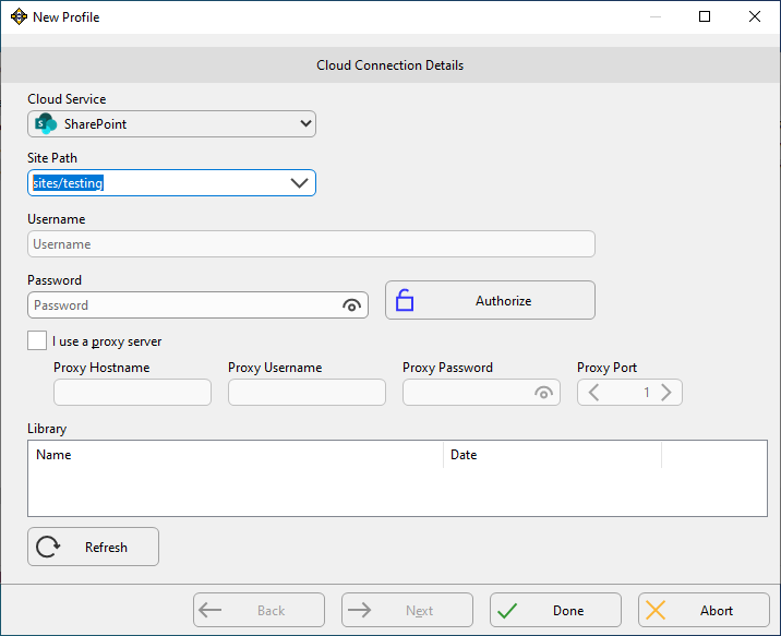 Cloud Connection Details