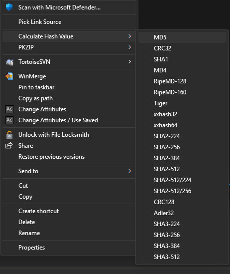 How to select a hash algorithm with HashOnClick for file verification
